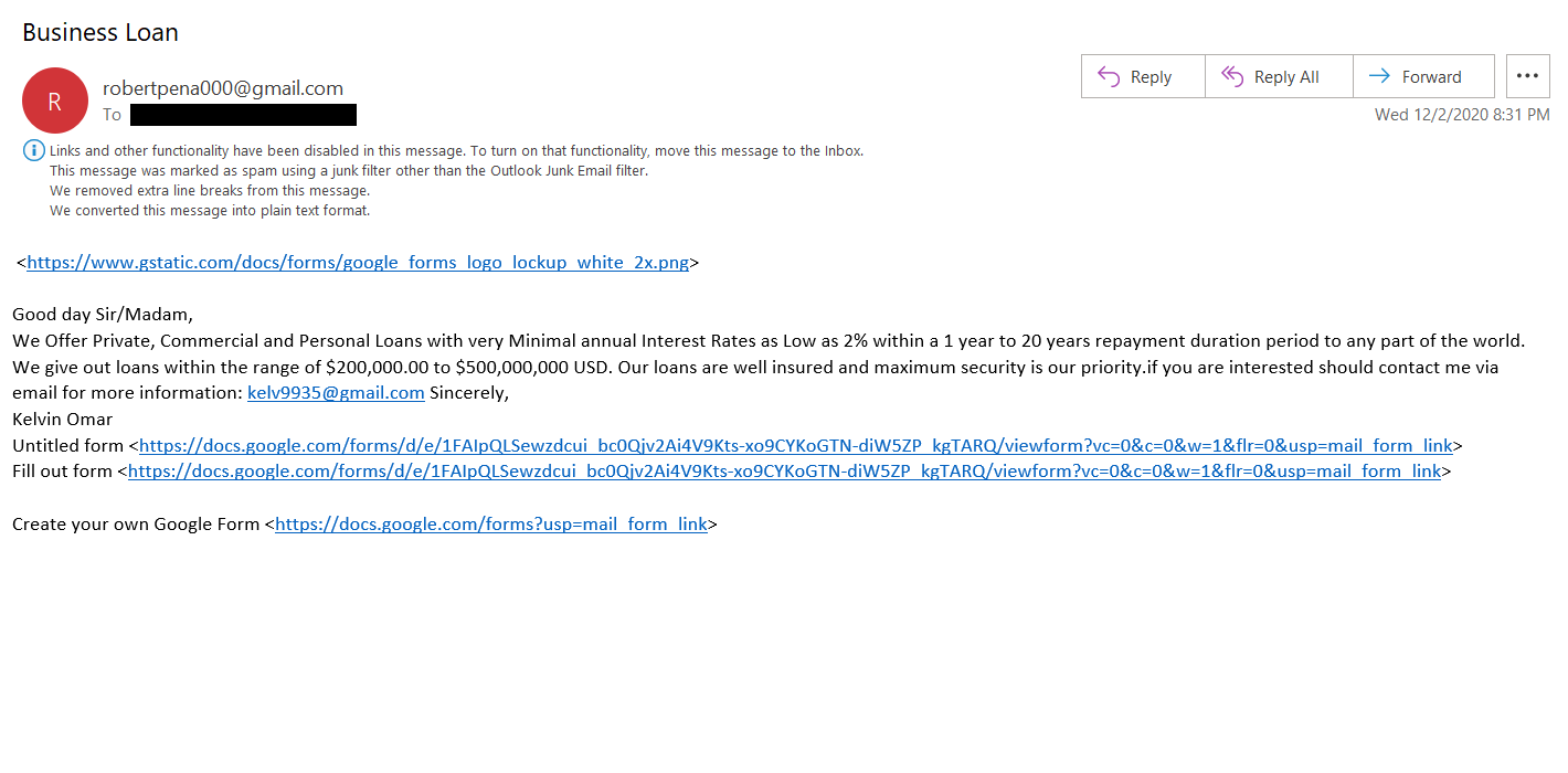 A screenshot of phishing email example