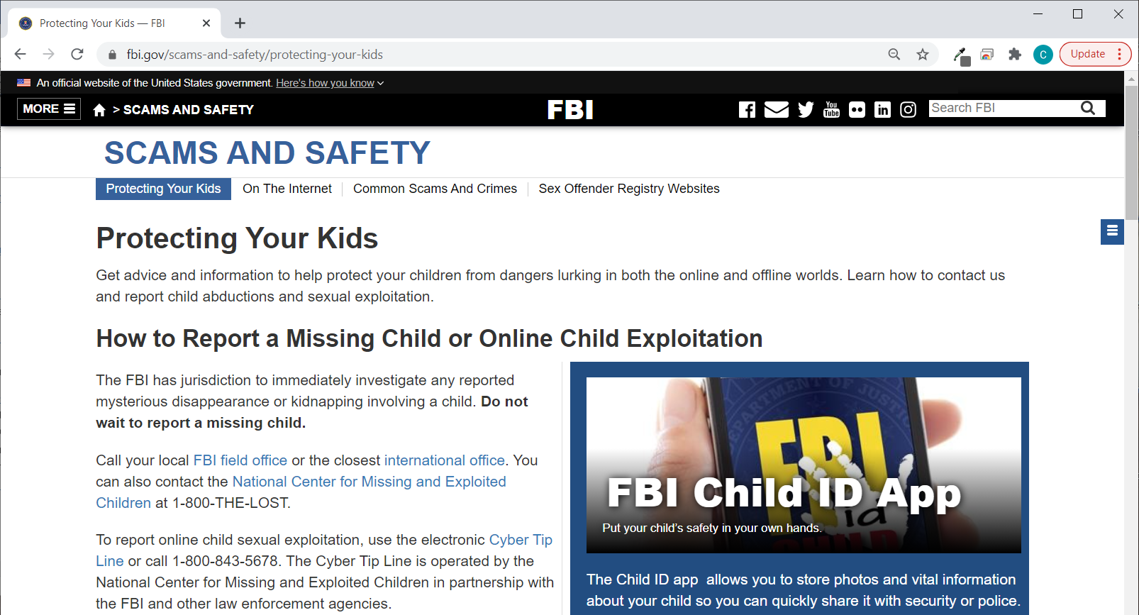 FBI website - Scams And Safety 