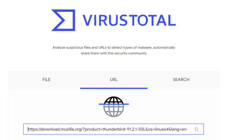 screenshot of virustotal website scan url option