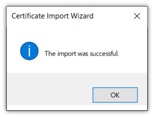 certificate imported successfully