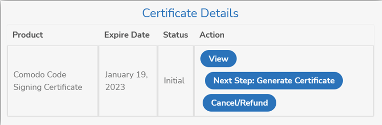 certificate order details