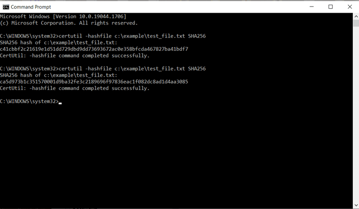 modified version of the files resulting hash values