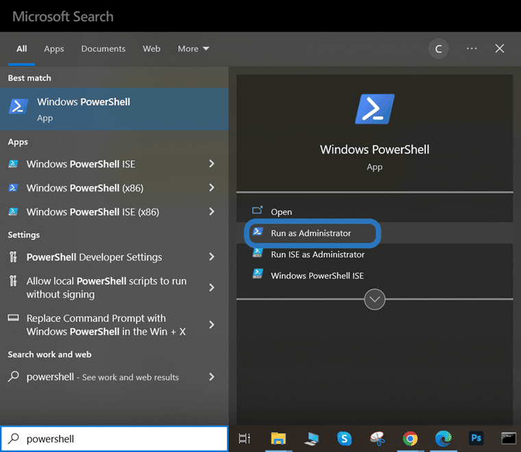 powershell as an administrator in windows 10
