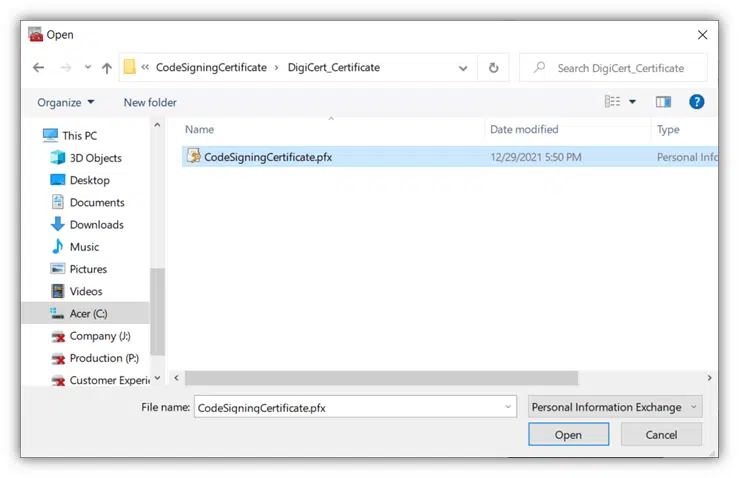 codesigningcertificate pfx file