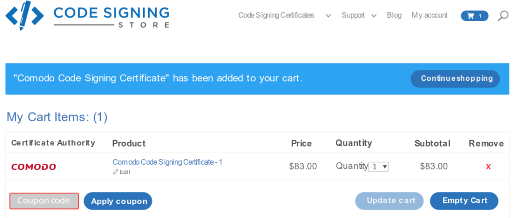 CodeSignigStore Apply Coupon