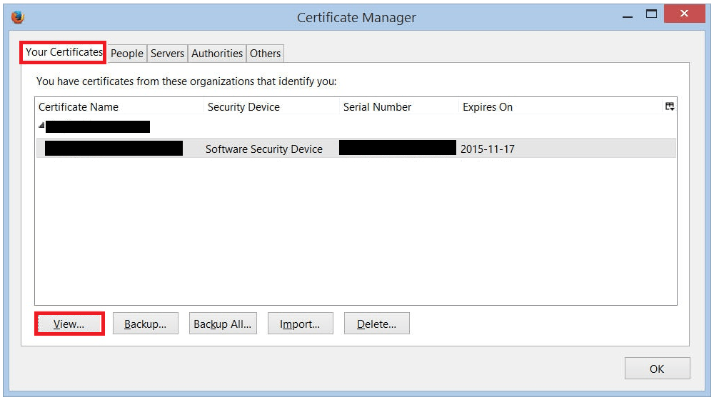 Certificate Manager (View Certificate)