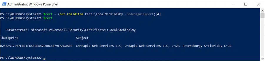 how to select the code signing certificate