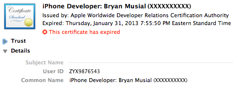 iOS Expired Certificate Warning