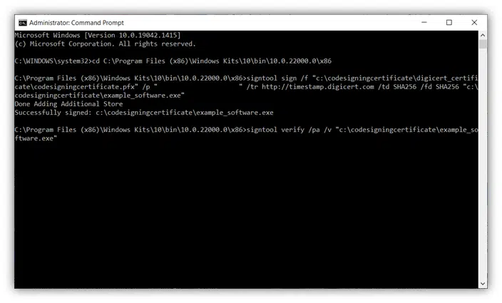 microsoft signtool verification command