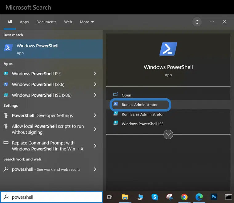 powershell as an administrator in windows 10