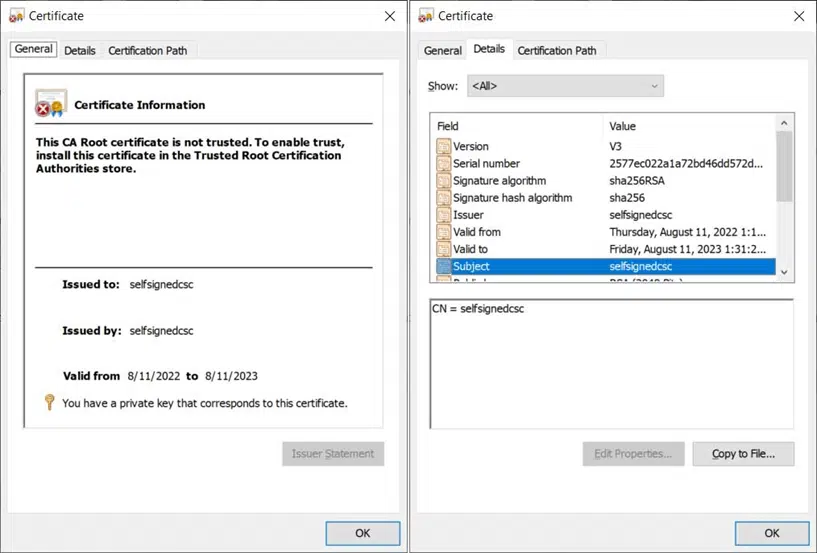 script signed with self-signed certificate