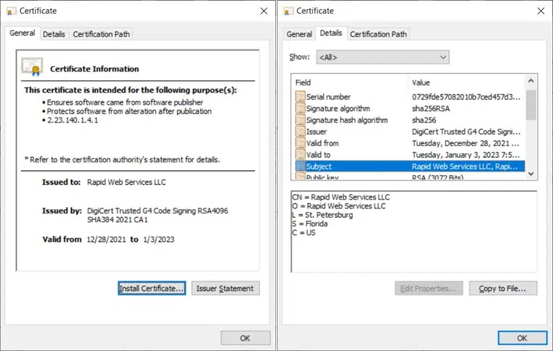 script with trusted code signing certificate