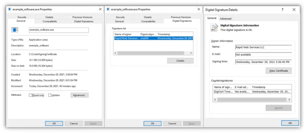 software digital signature and timestamping