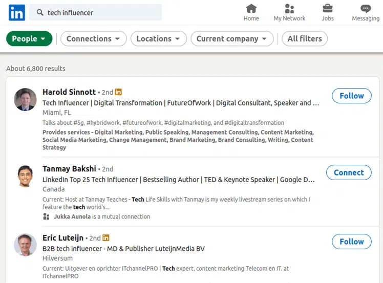 tech influencer linkedin search