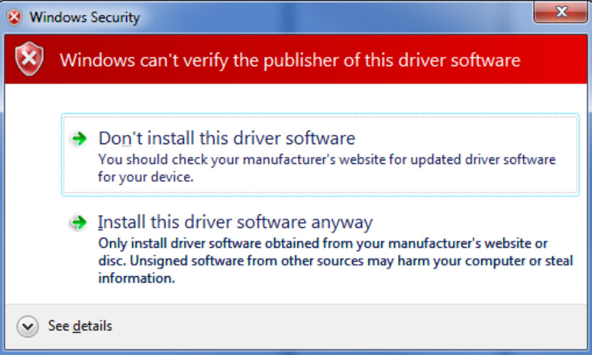 Unsigned Software Warning