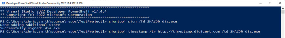 timestamp option in powershell visual studio