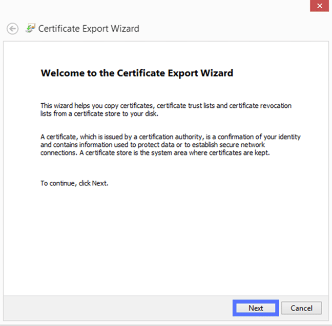 certificate export wizard