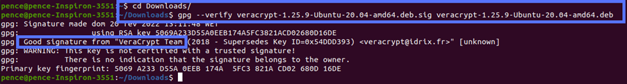 how to check the digital signature of a file in linux