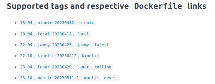 official ubuntu docker repository versions