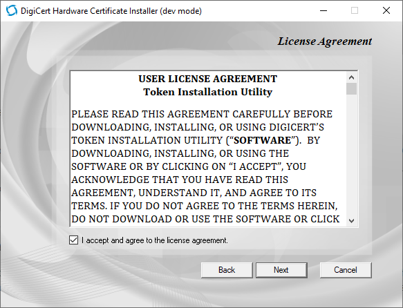 accept terms digicert hardware software installer