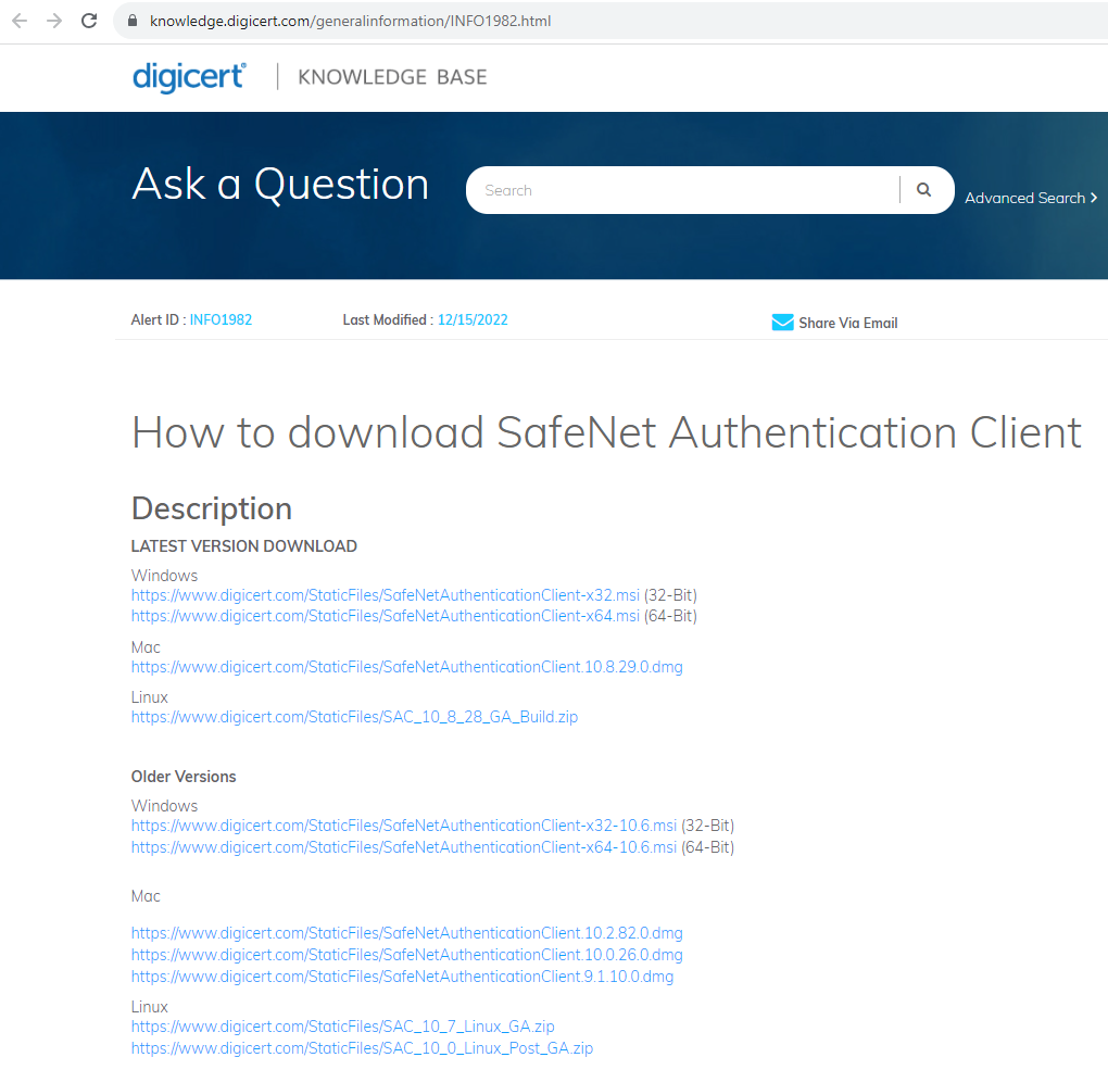 download safenet authentication client
