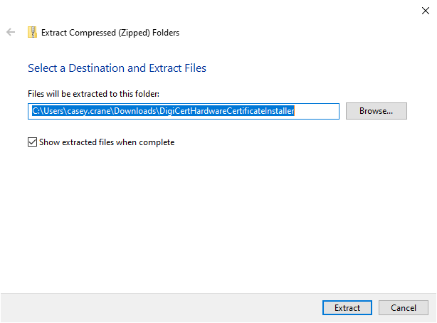select destination to extract zippled folders