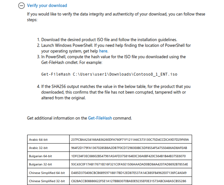 example of the latest windows 10 home checksum
