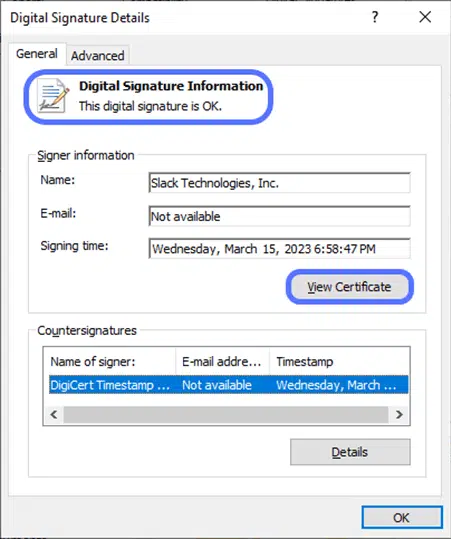 example of valid digital signature