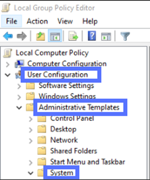 system folder in local group policy editor