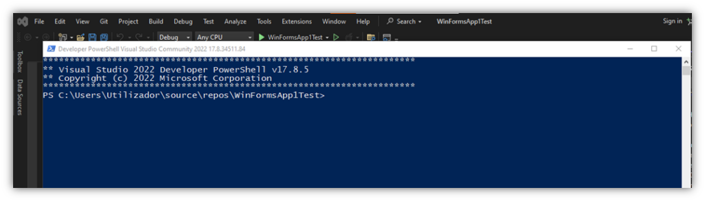An example of the PowerShell terminal in Visual Studio