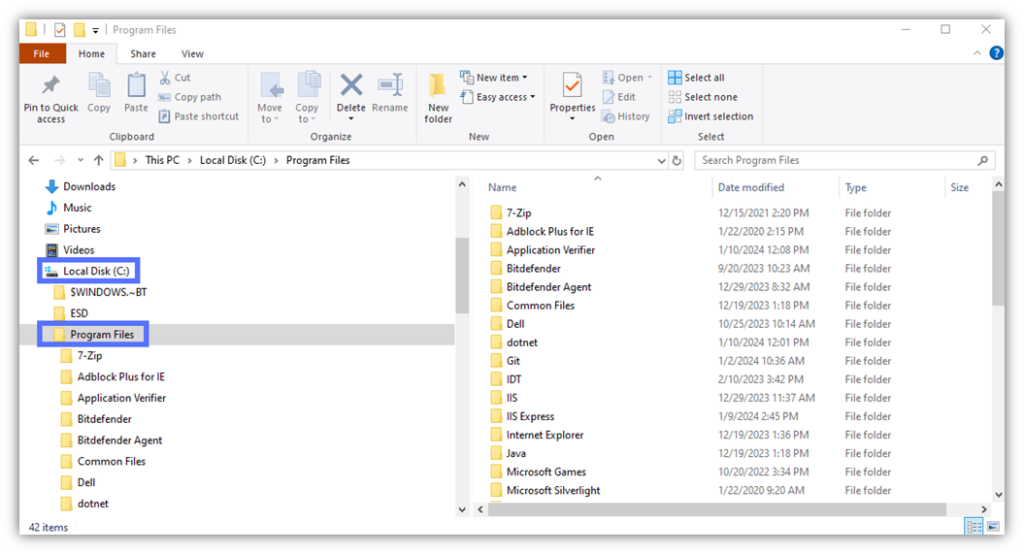 A screenshot of Windows Explorer