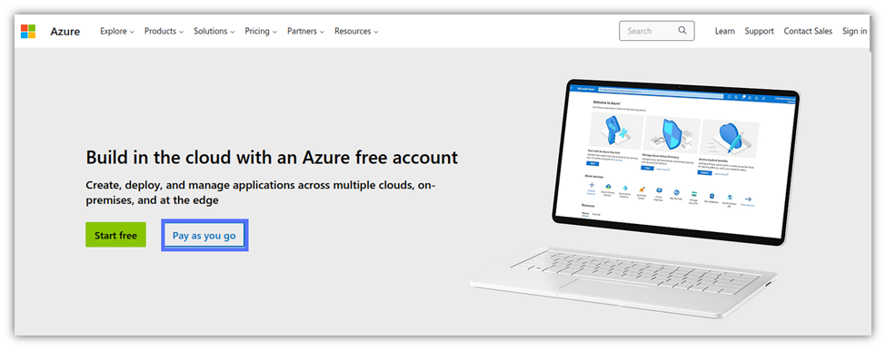 A screenshot of where you can sign up for an Azure account.