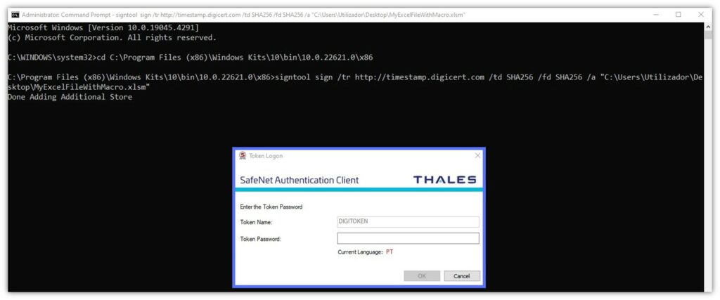 A screenshot of the secure hardware token's authentication prompt