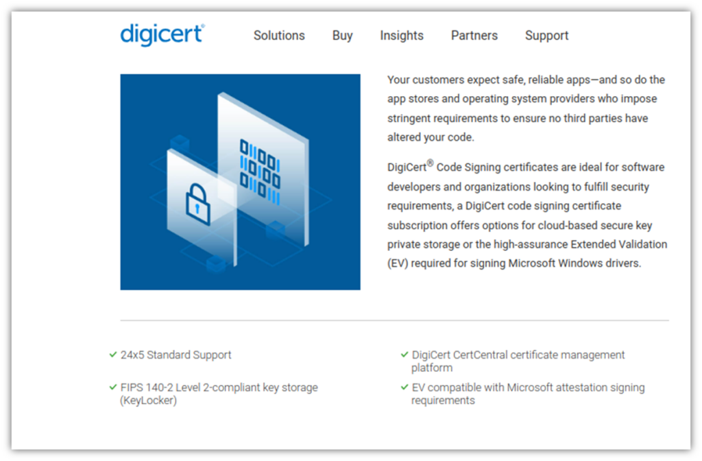 A screenshot from DigiCert's official website