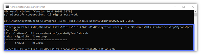 An example of what it looks like when you use the verification command with the /pa option