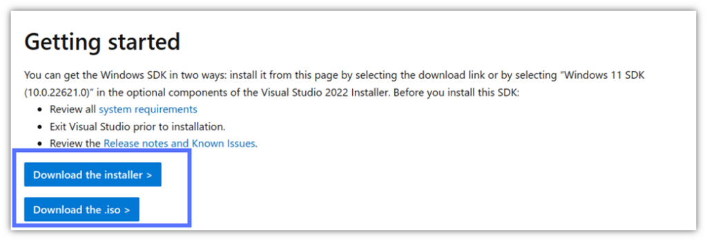 A screenshot that shows how to download SignTool via Windows SDK