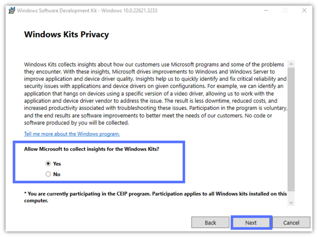 An optional Privacy setting selection window