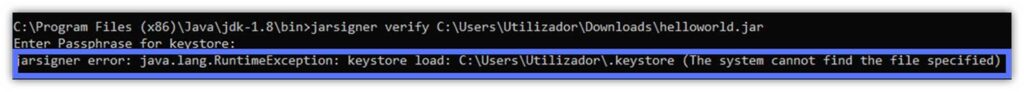 An example that demonstrates the jarsigner error java.lang.runtimeexception keystore load