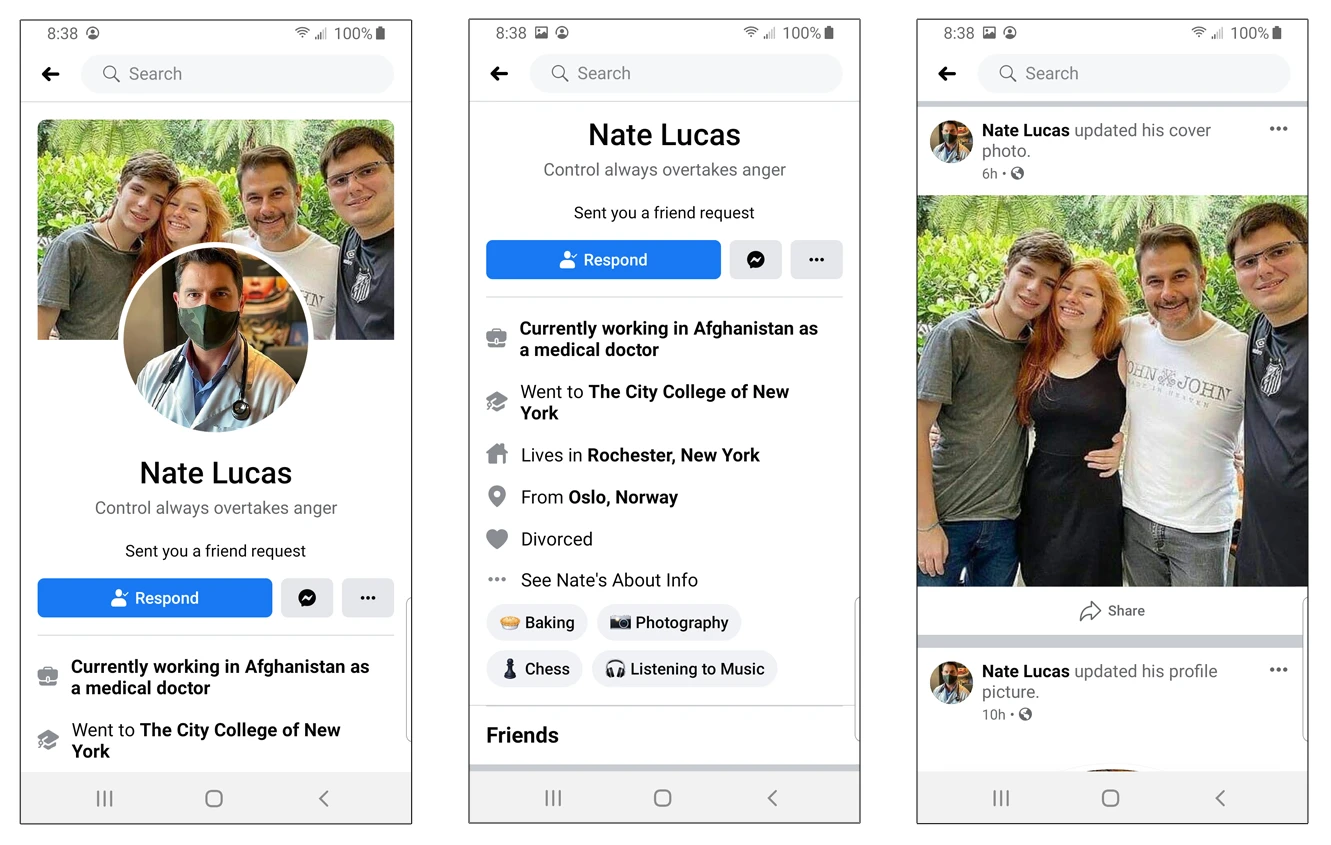 facebook profiles Screenshots of a fake Facebook profile